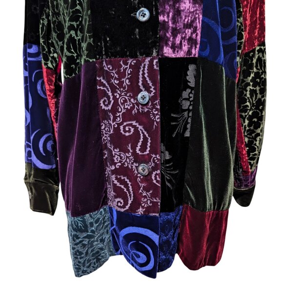 Vintage Banana Republic Womens Size XS Velvet Patchwork 4 Button Boho Hippie Top - Picture 6 of 9